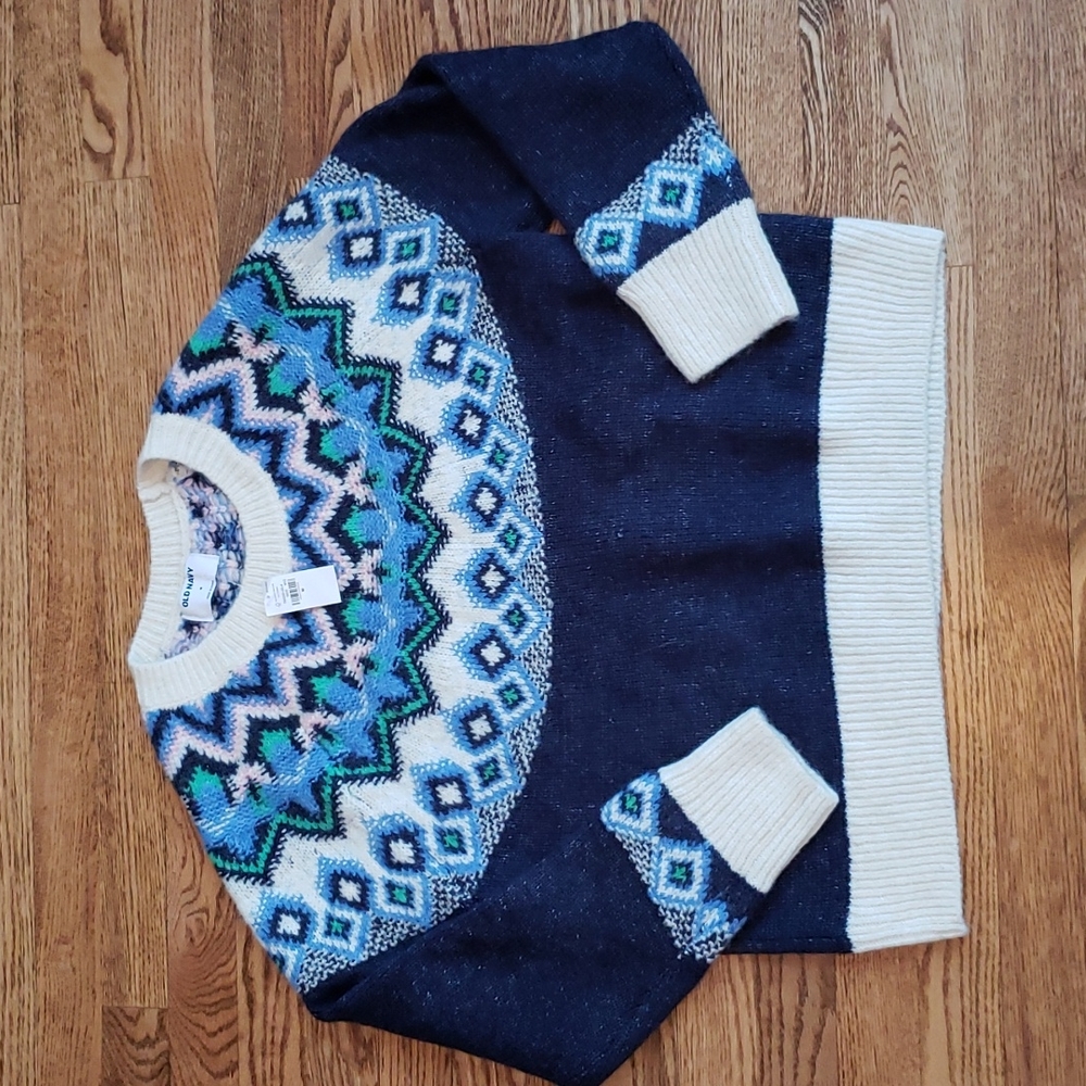 (M) NWT Old Navy Patterned Chunky Thick Knit Crew Neck Sweater Winter Cottage